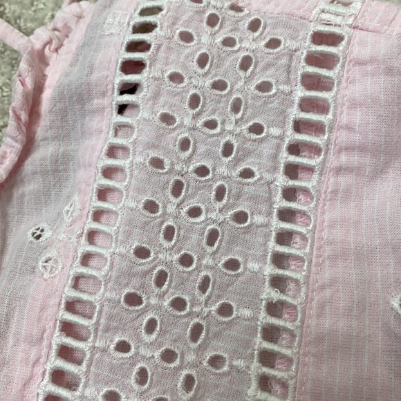 Topshop Pink Eyelet Broderie Striped Ruffle Top High Neck Size 6 - Picture 5 of 11